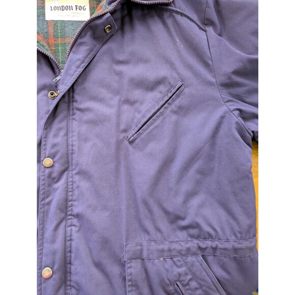 Towne by London Fog Men’s Chore Coat L – Navy, Plaid Lined, 90s Vintage Utility - Picture 6 of 10